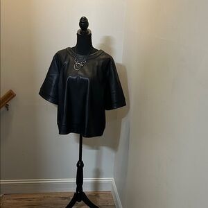 LOFT Black Faux Leather Short Sleeve Top